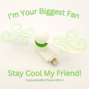 Ultra-Slim iPhone Cooling Fan - USB-C Portable Mini Fan (White/Lime Green)